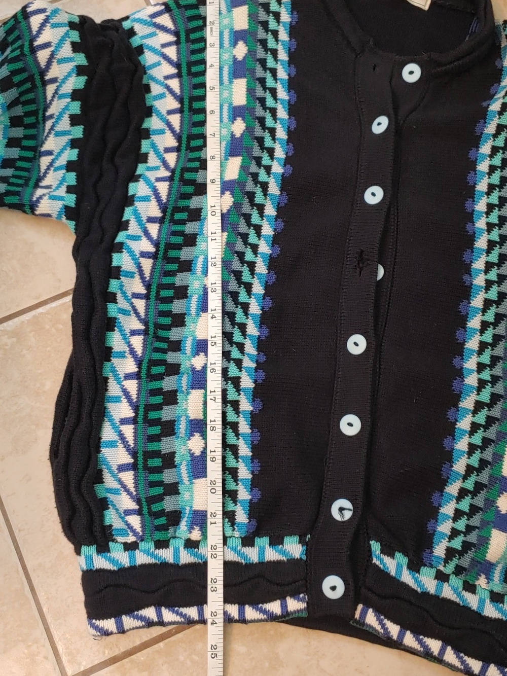 Vintage The Clever Shepherd Cotton Cardigan Black Geometric Unisex Size XXL - Picture 6 of 8
